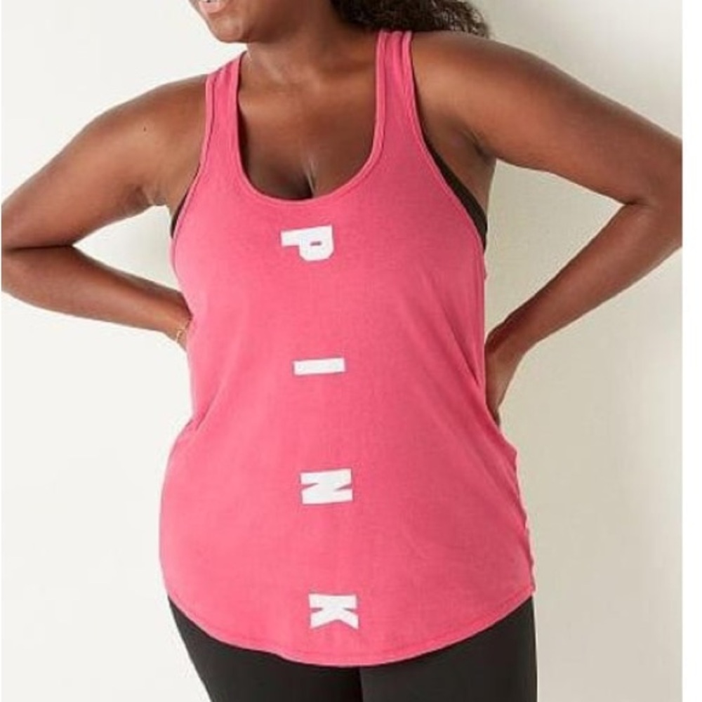 NWT Victoria’s Secret PINK Twist Back Racerback Celeb Pink Logo Lounge Tank Top